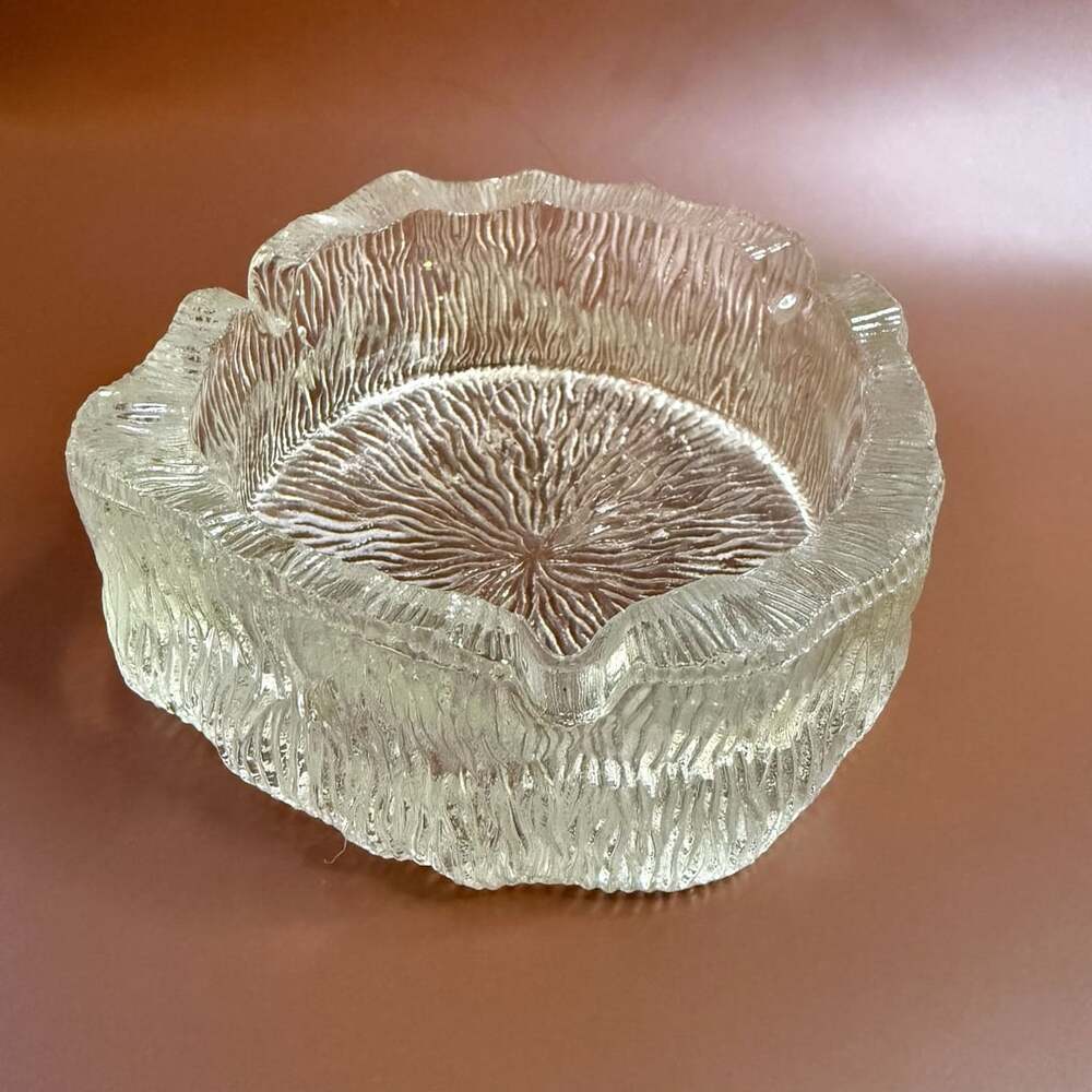Vintage Mid Century Modern Heavy Textured Ice Glass Ashtray